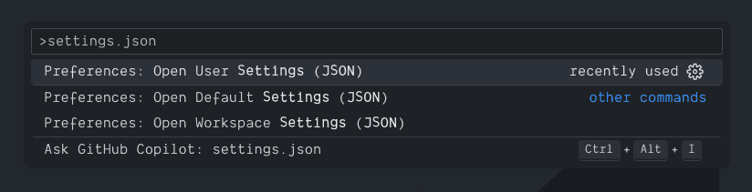 screen shot of command palette